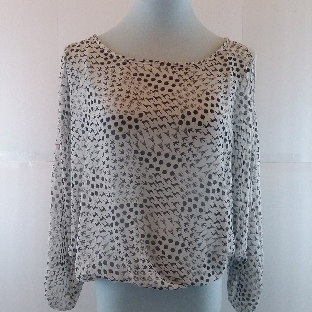 Black Bead Semi Sheer Cold Shoulder Blouse Size L